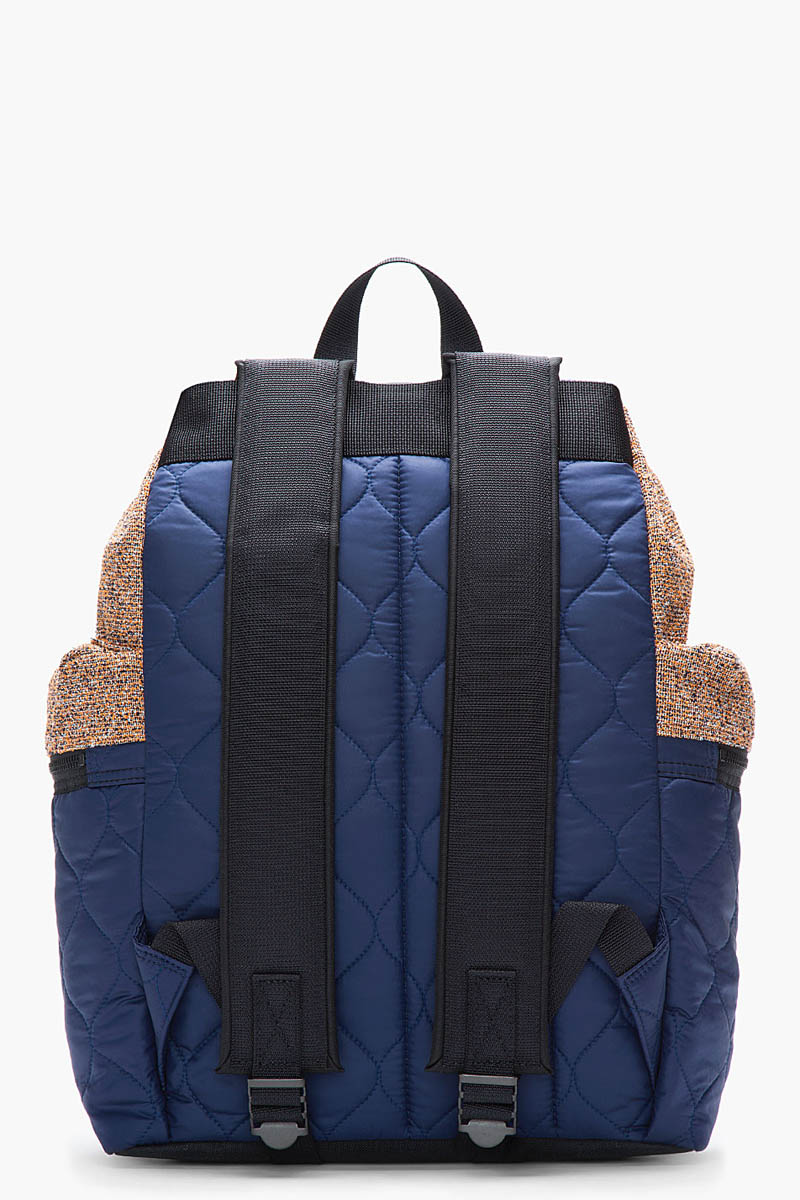 Porter x Carven Navy Blue Orange Quilted Backpack 3