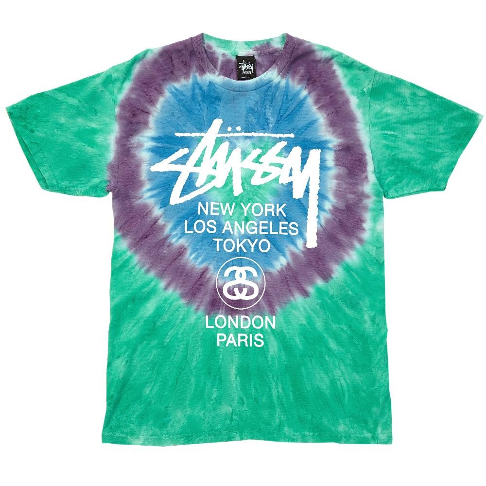 Stussy World Tour tie dye t-shirt aqua