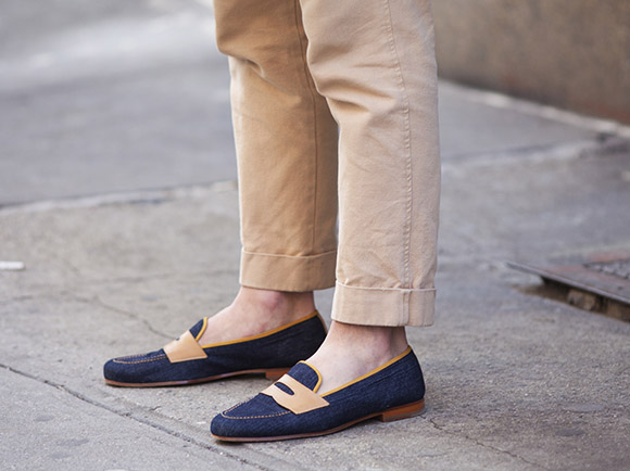 Tan leather midnight suede penny loafer