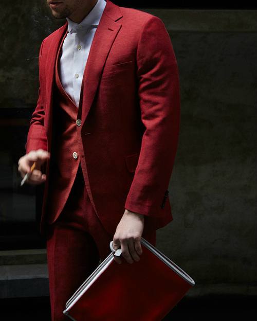 All Red Three Piece Suit no tie