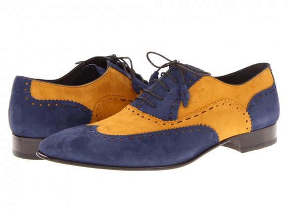 Blue/Camel suede wing tip shoes 1