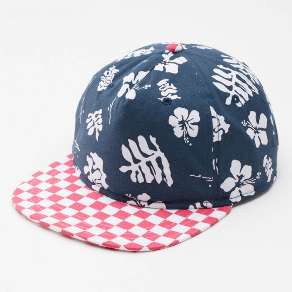 Checkered Bill Floral Silhouette Navy Cap