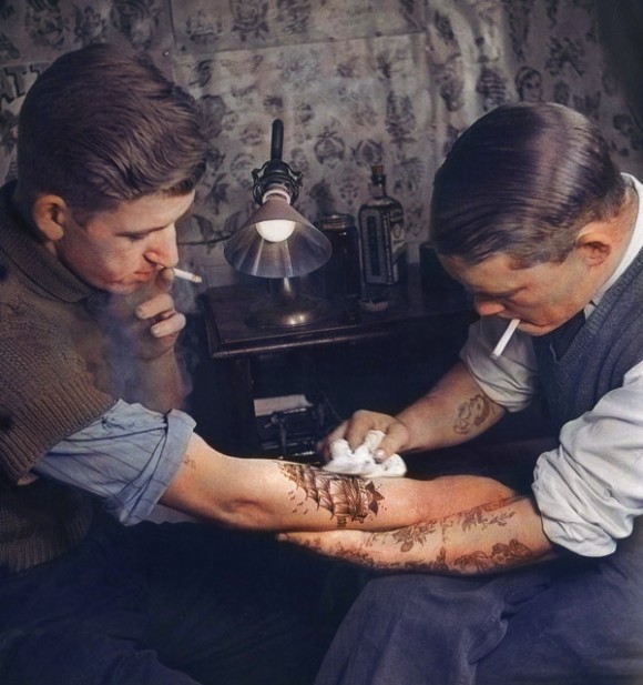 Colorized Tattoo Parlor Image from the '20s 1