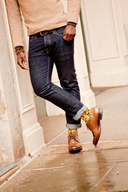 Leopard Print Socks & Cuffed Jeans for Casual Style