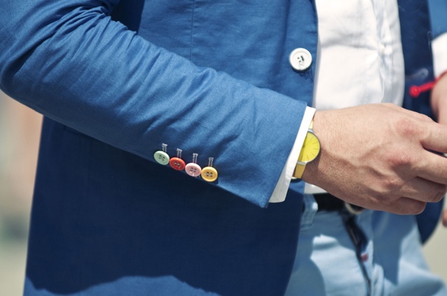 Multicolored Buttons & Yellow Watch men style