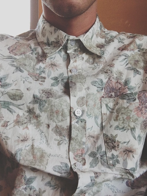 Faded Floral Print Button-Up