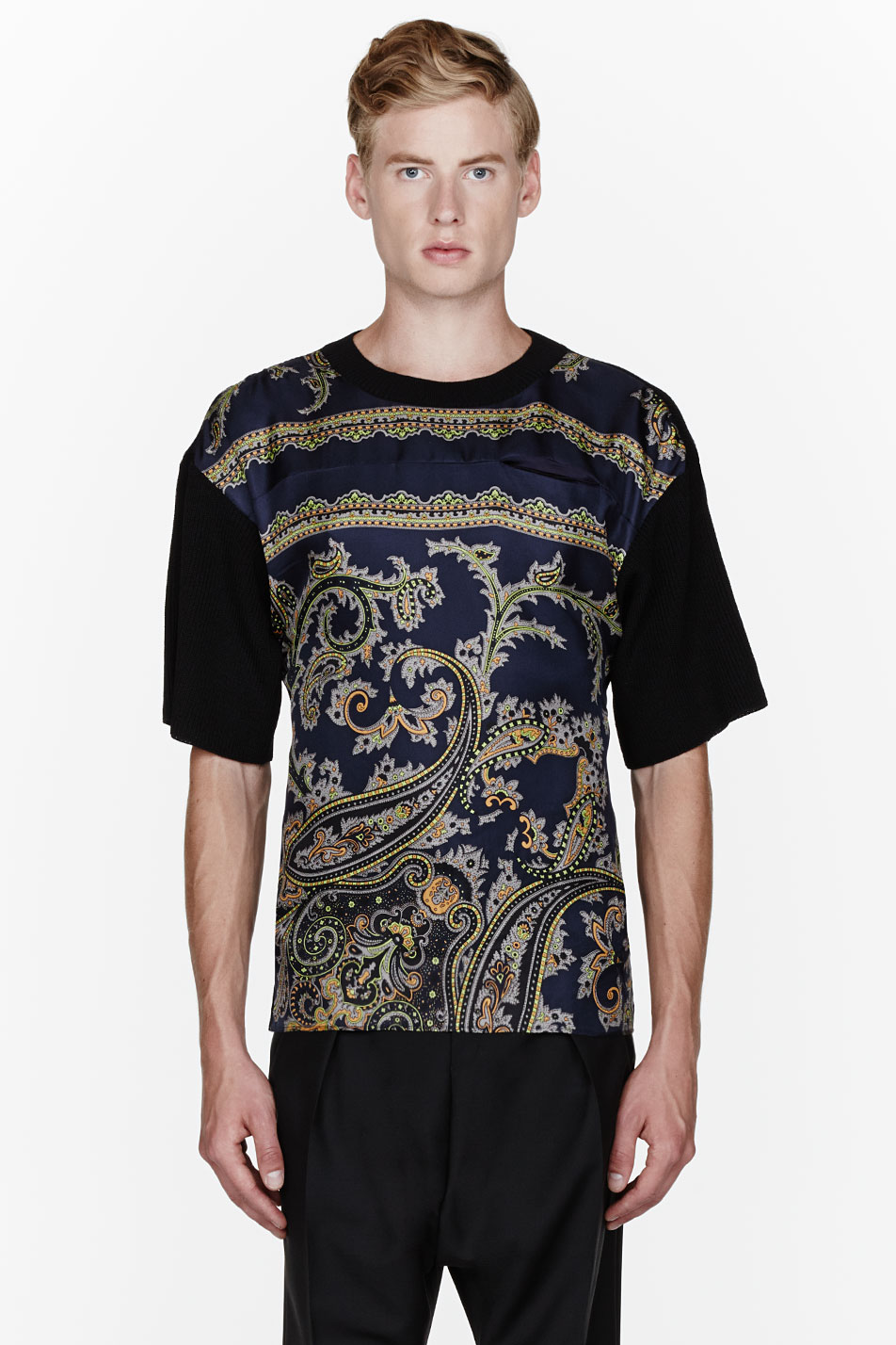 Silk Panel Knit T-Shirt