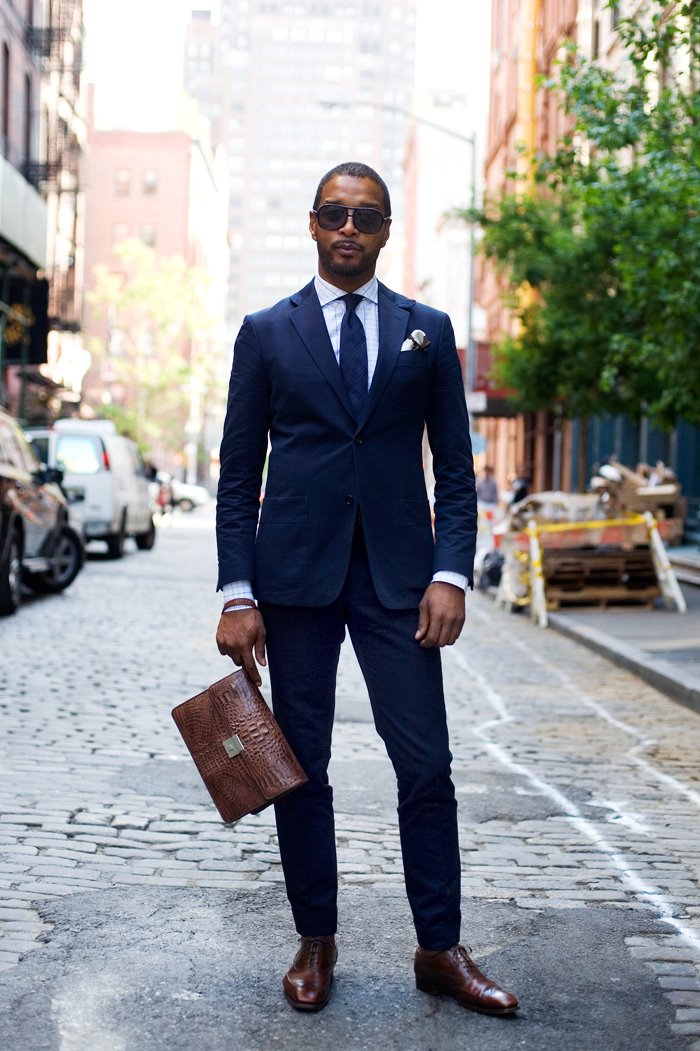 Black Man Midnight Suit brown leather murse