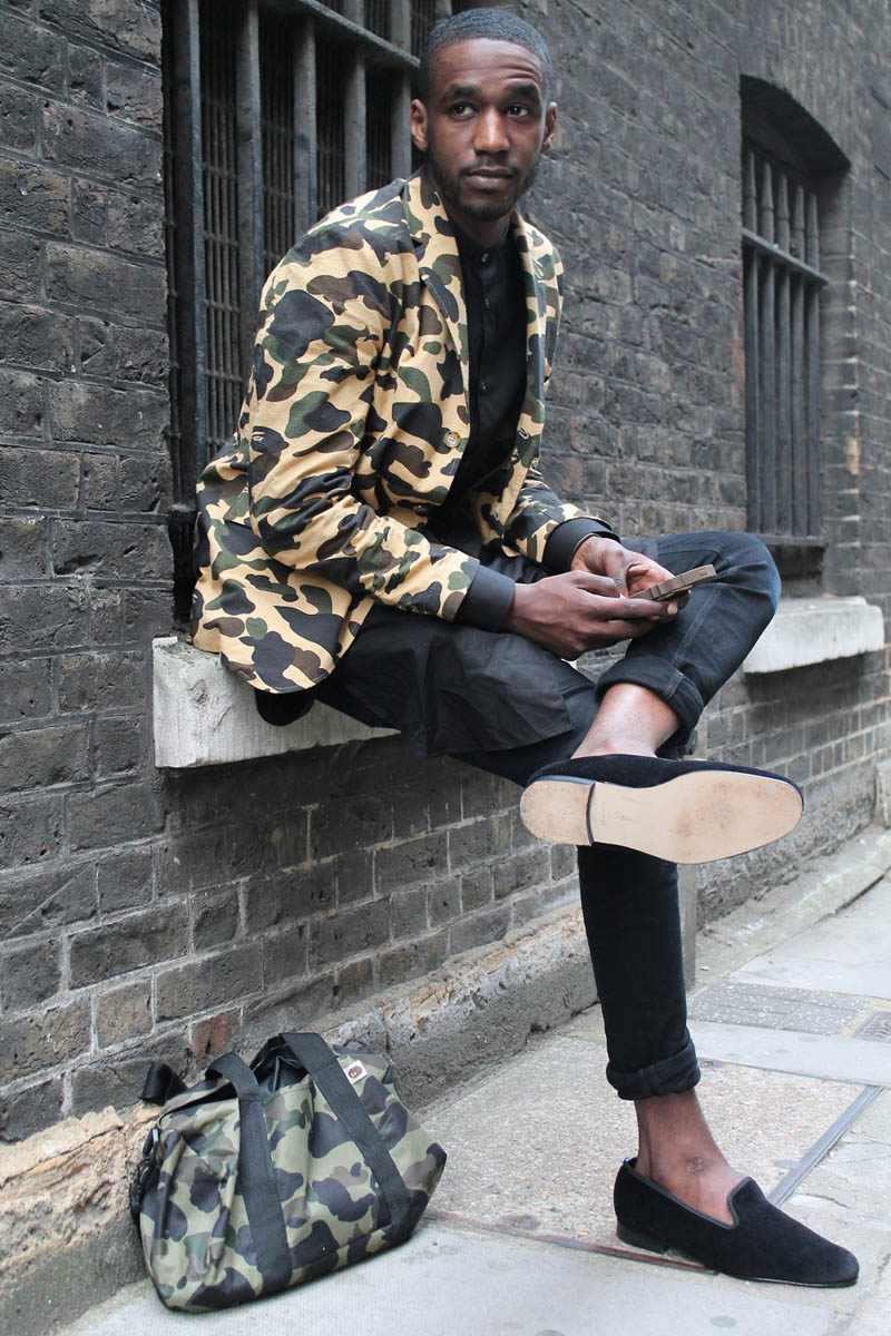 Camo Jacket & Matching Bag suede loafers black style