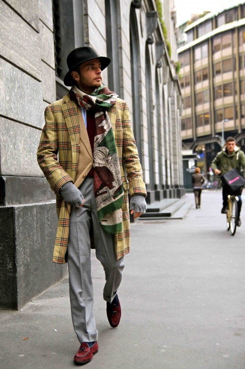 Downtown Coat hat brown scarf menswear streetstyle