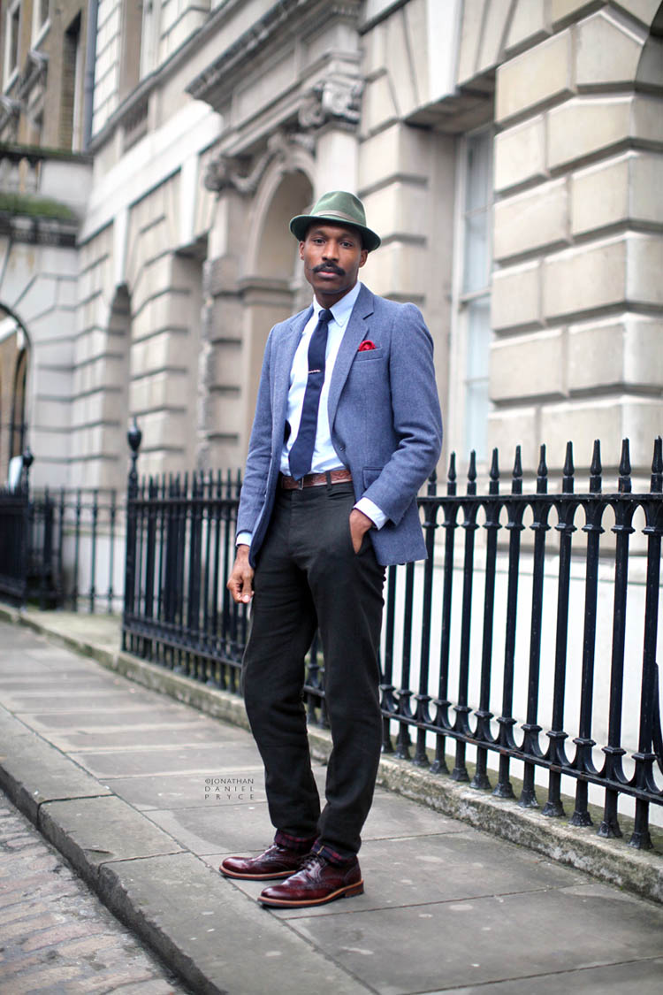 Go With Blue suit jacket tie & hat menswear streetstyle