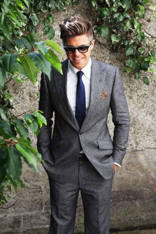 Grey Suit x Funky Pocket Square men's fashion