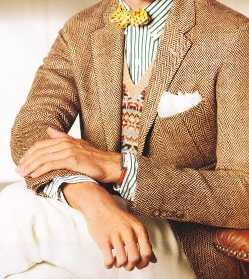 Herringbone Texture yellow bow tie menswear lookbook