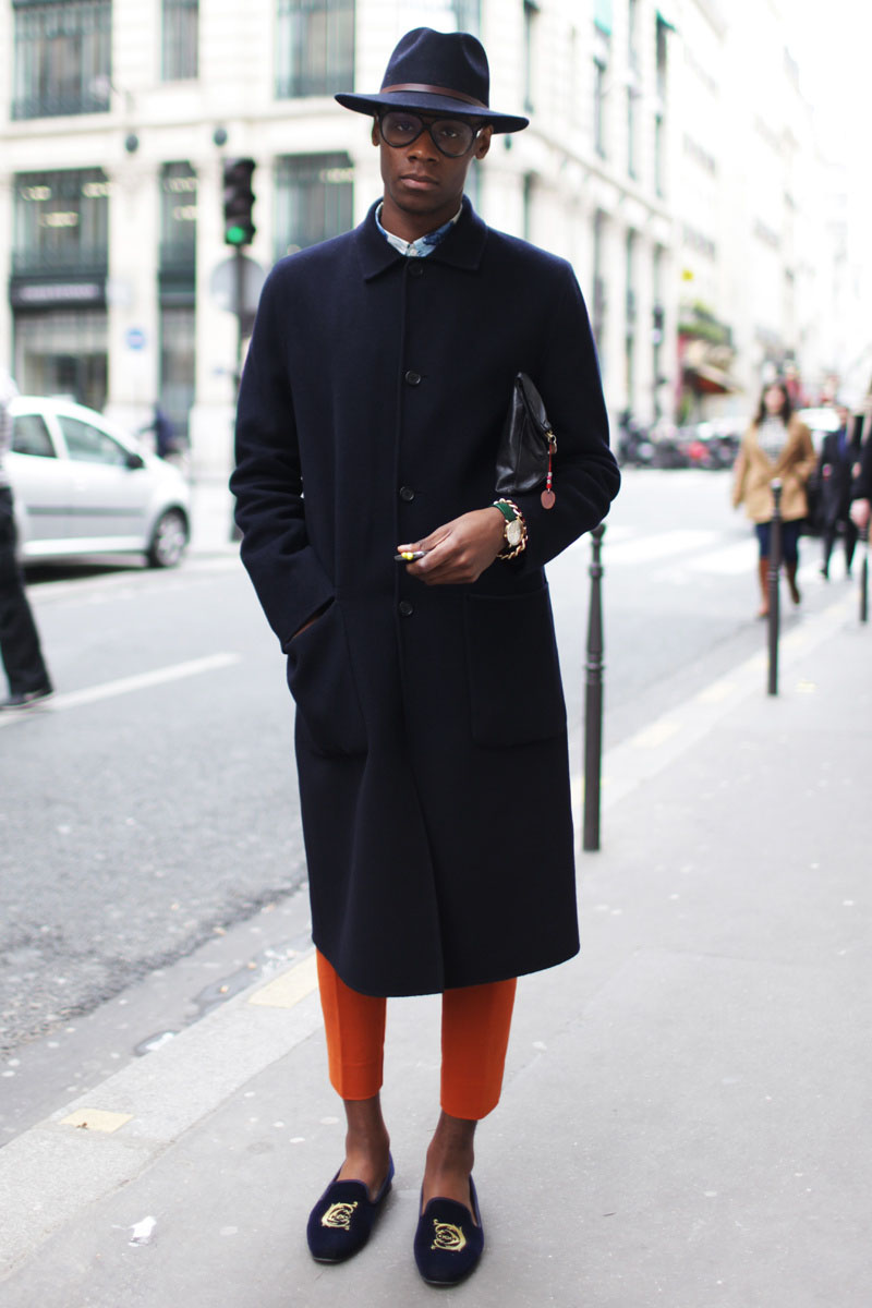 Long Coat x Orange Pants men's fashion
