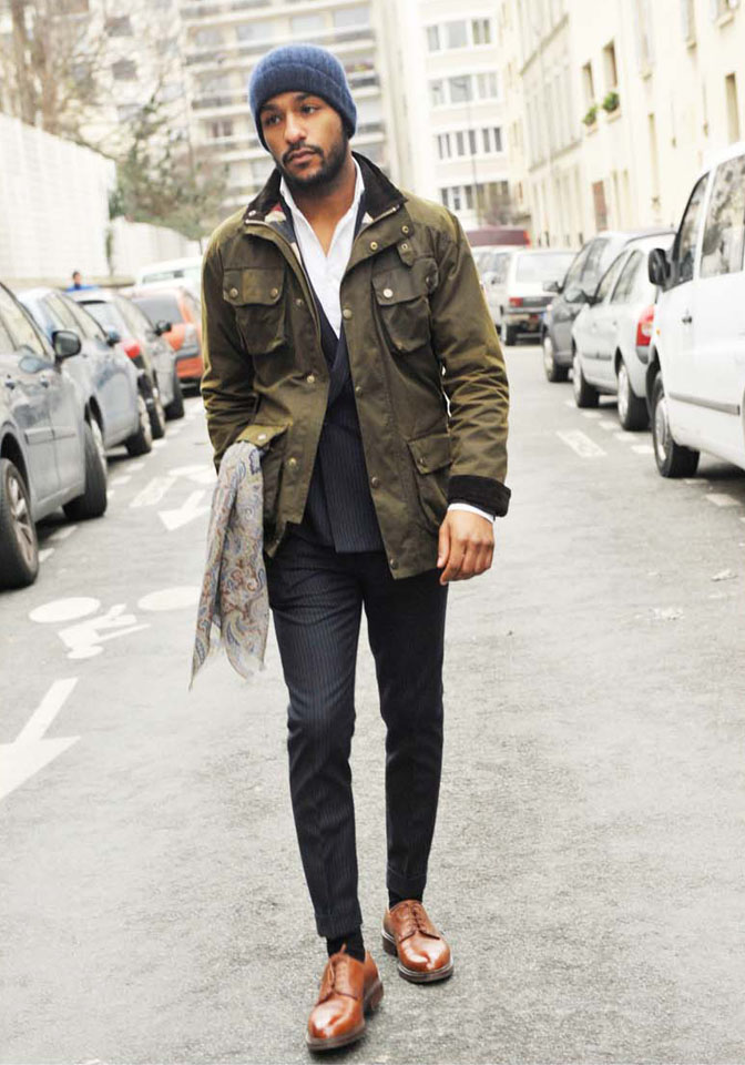 Military JAcket x Suit x Beanie streetstyle lookbook