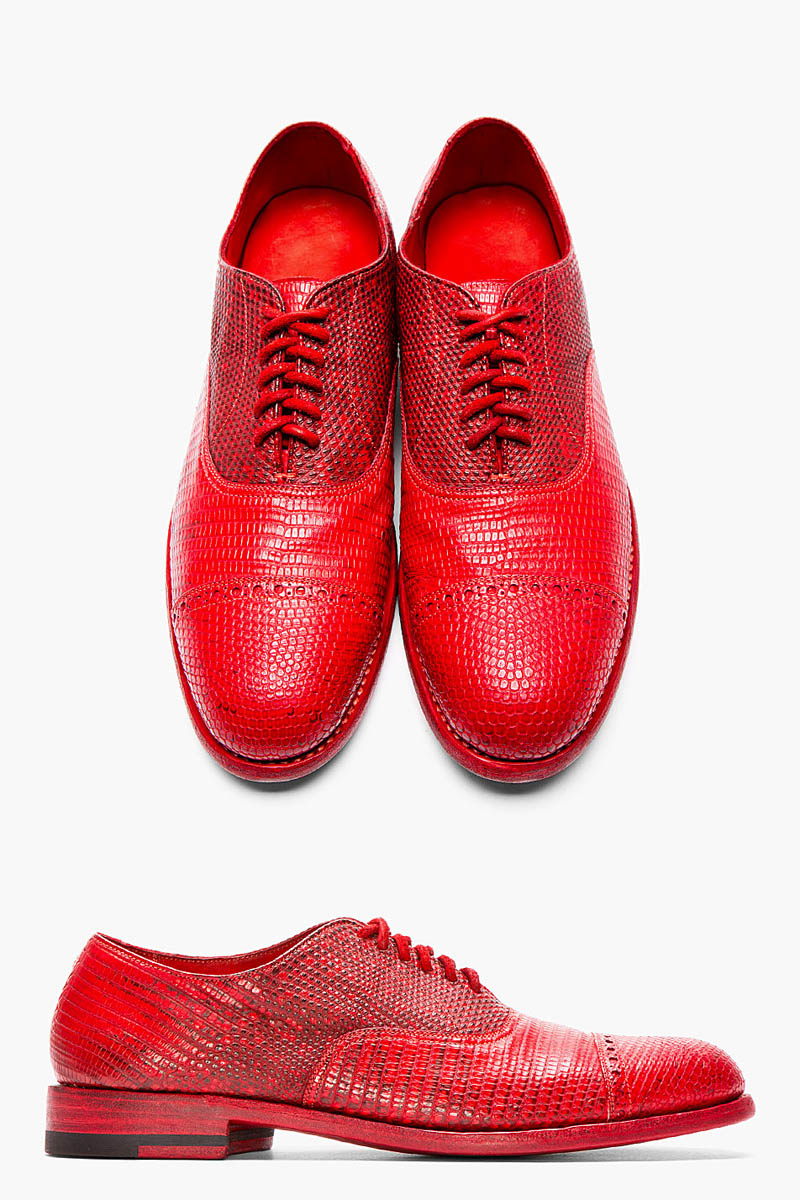 All Red Lizardskin Oxfords quarter brogue men's shoes