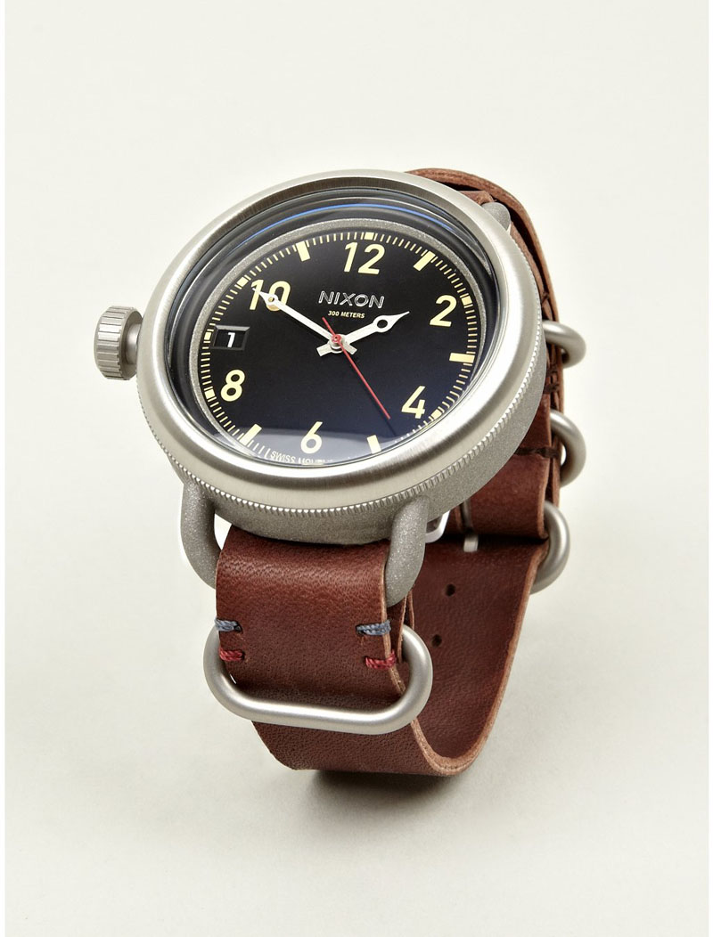 Nixon Brown October Leather watch up angle