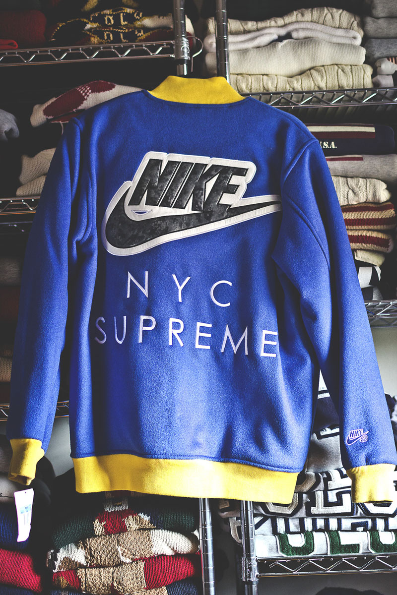 OG Nike x Supreme blue sweatshirt gold hem streetwear