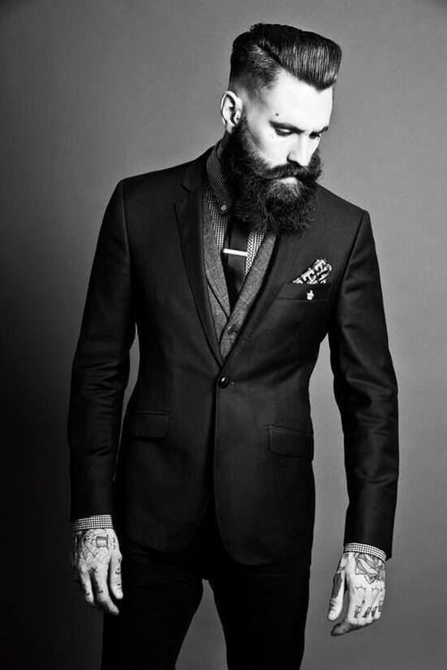 Ricki Hall Tattoos & Suit beard pocket square menswear