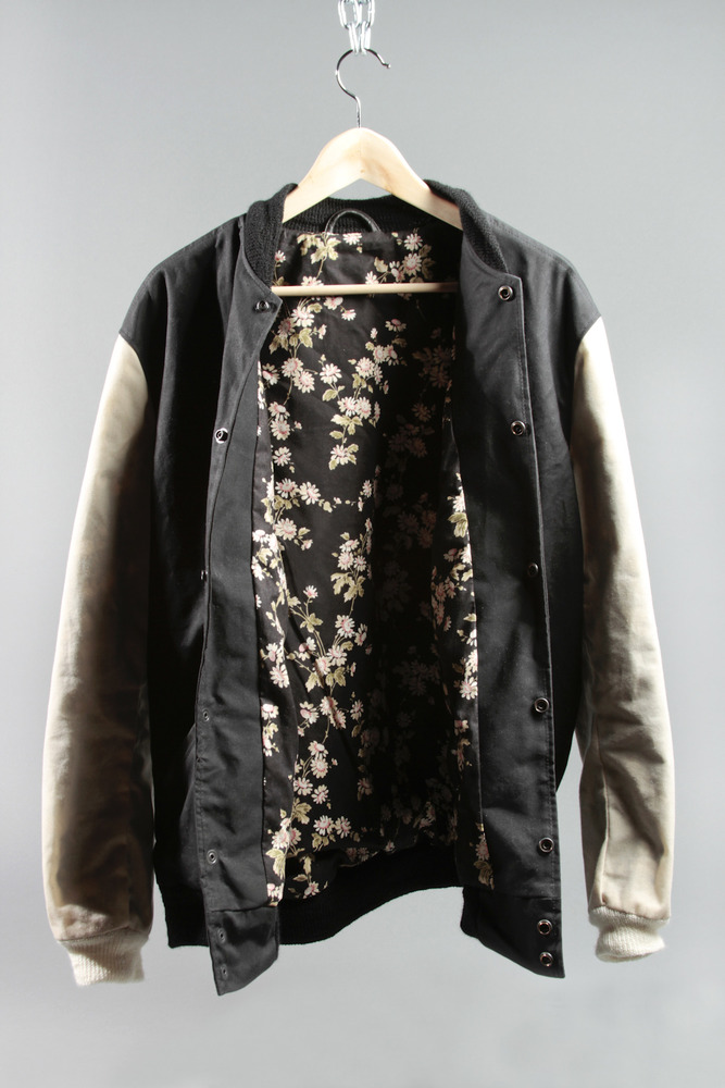 Varsity Jacket with Cotton Floral Interior waxed canvas slim fit