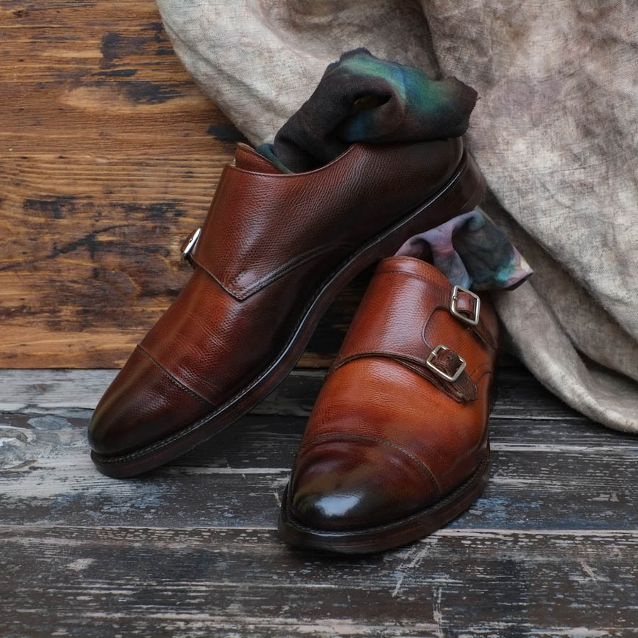 Leather Double Monks burnished brown