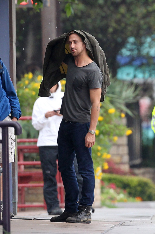 Ryan Gosling Contrast Pocket Shirt Rugged Boots