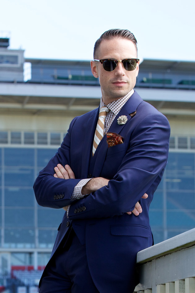 Arms Crossed Blue Suit silk menswear