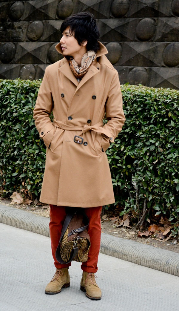 Beige & Red trench suede prince of wales