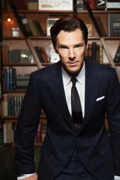 Benedict Cumberbatch Dark Windowpane Suit Black Tie