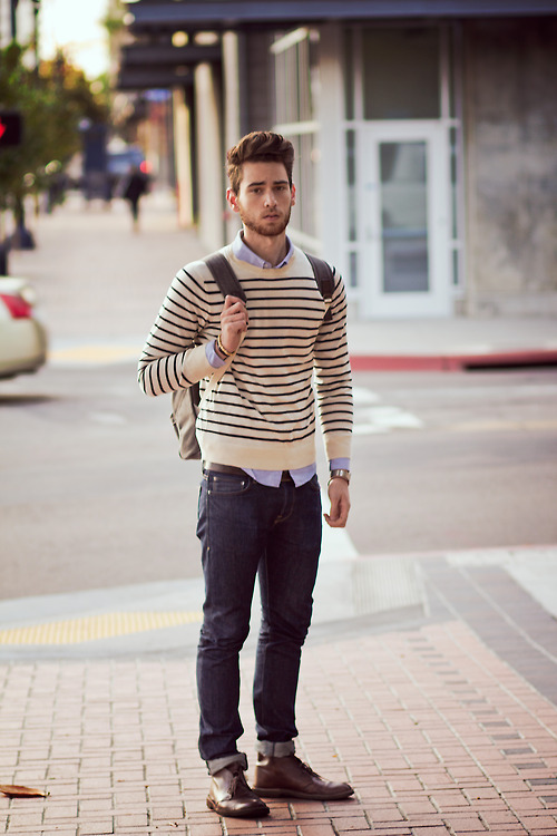 Cream Stripe Shirt jeans street style