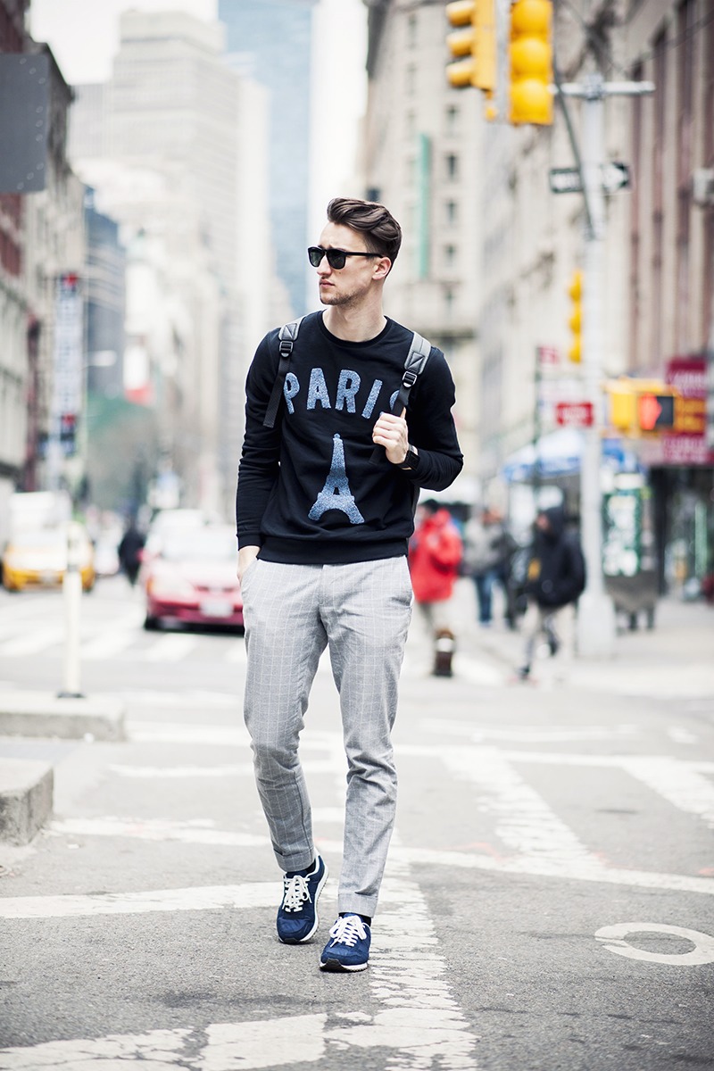 Check Tapered Pants in light grey streetstyle