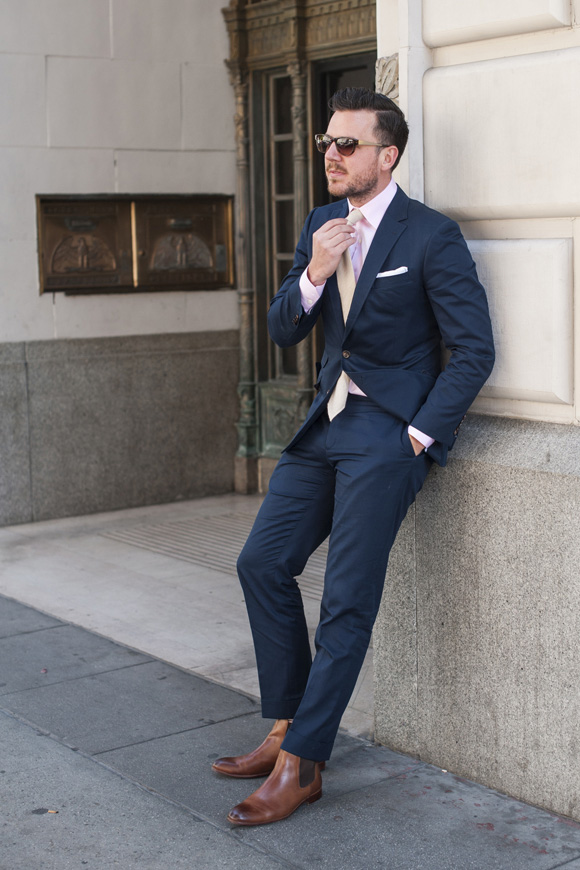 Chelsea Boots × Navy Suit