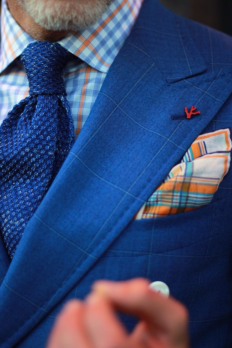 Flawless Blue Pocket Square x Tartan Knit Tie menswear