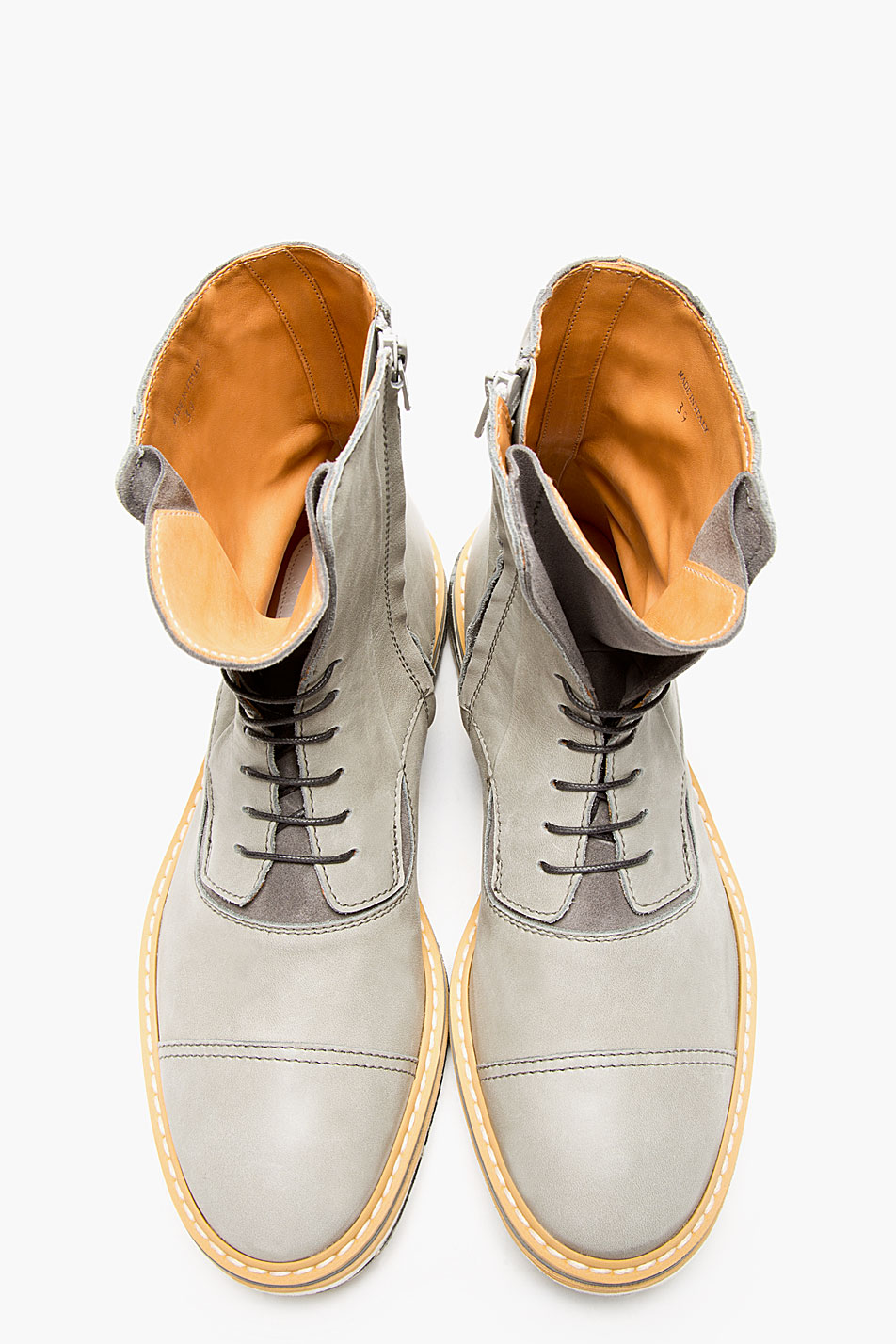 Grey Leather × Layered Sole Boots cap toe Maison Martin 1