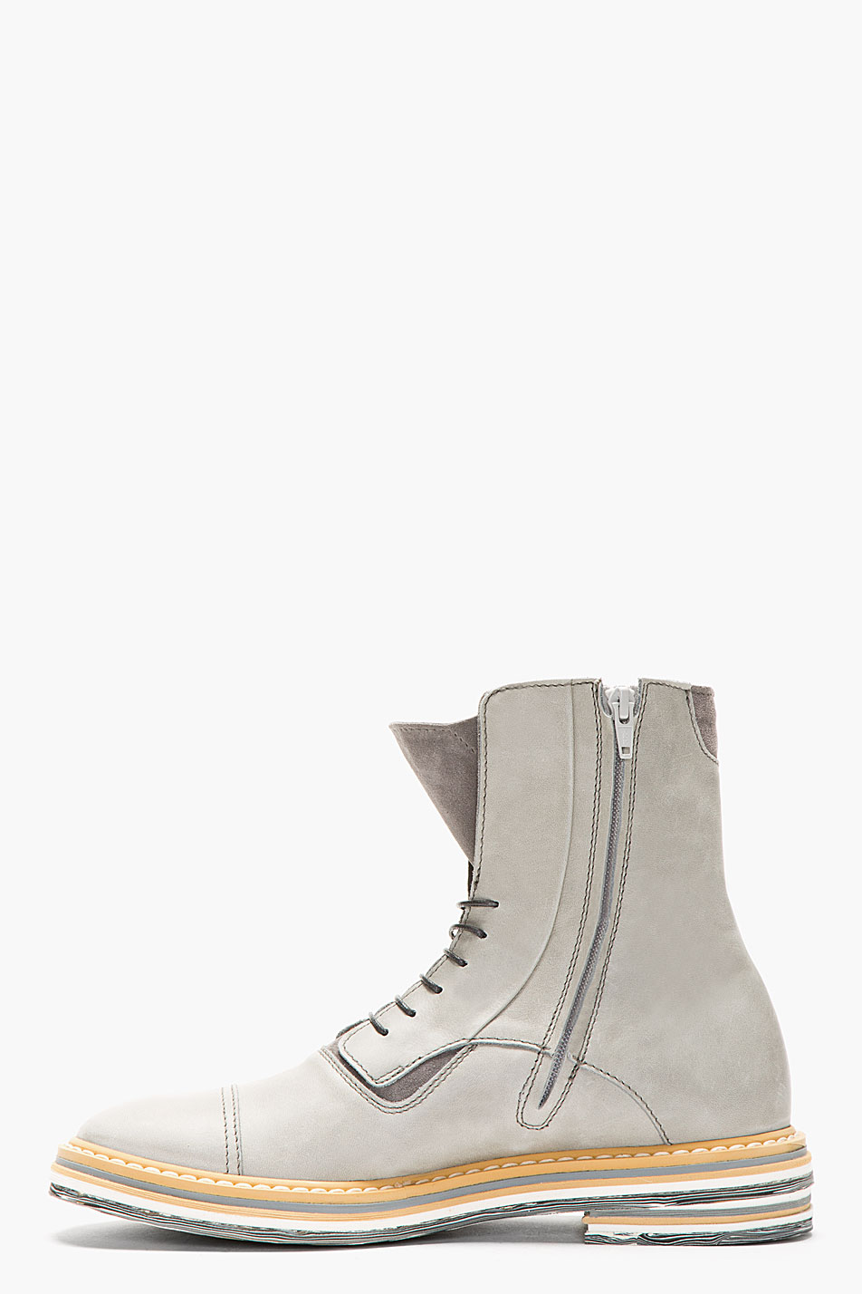 Grey Leather × Layered Sole Boots cap toe Maison Martin 4