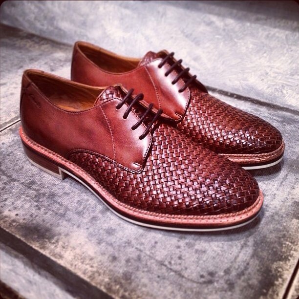 Red Woven Derby men's leather shoes