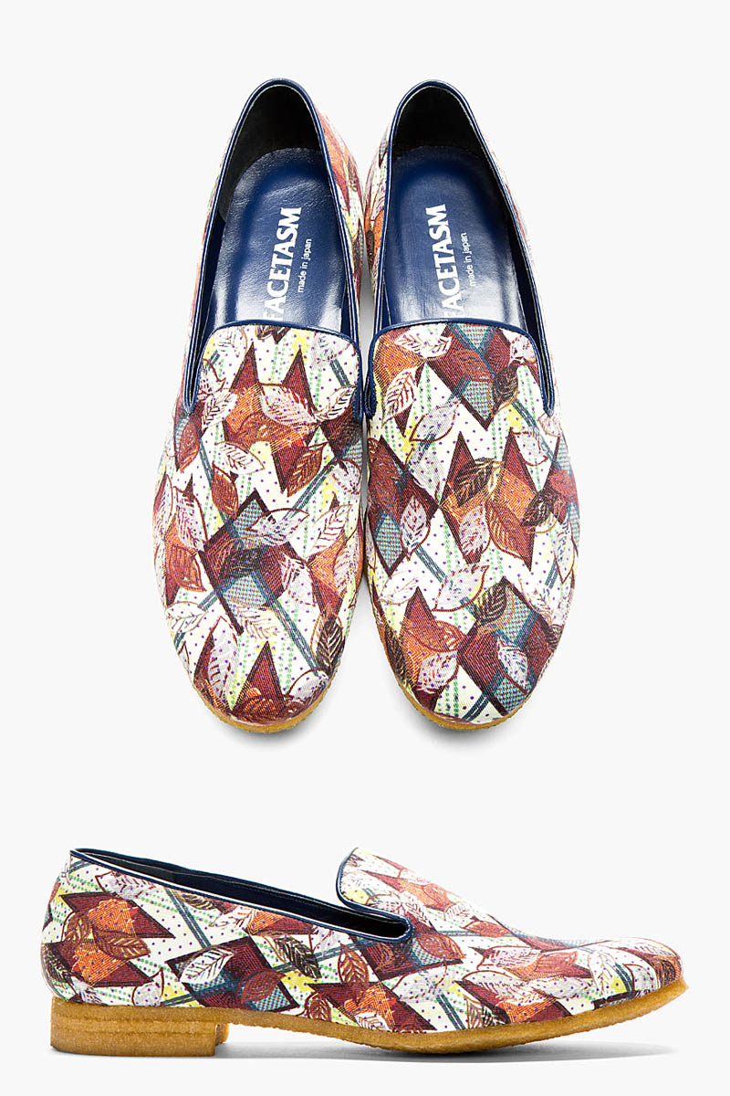 Leaf Print Loafers, Facetasm in Burgundy and Yellow