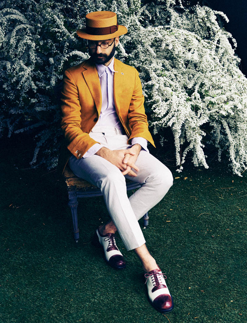 Berluti for GQ Japan, yellow jacket & two tone shoes