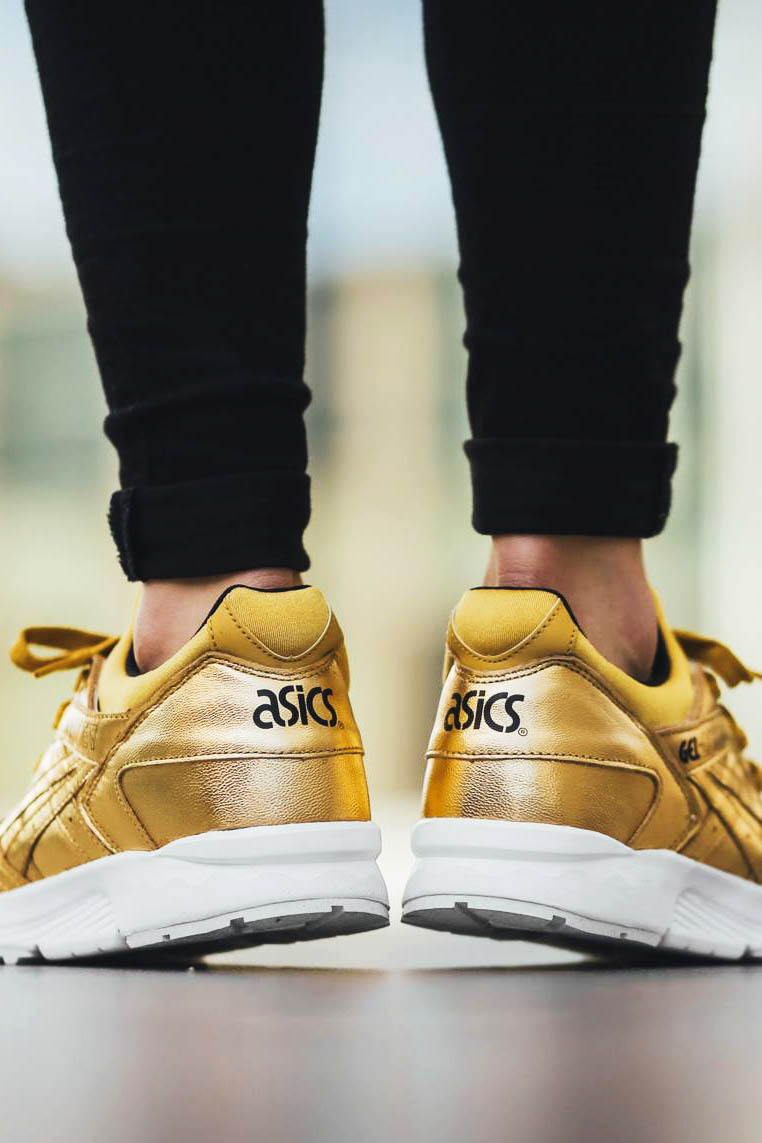 ASICS Gel Lyte 5s in #metallic #gold uppers and a white mid. Available now!