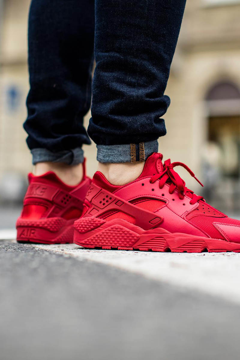 red huaraches on feet